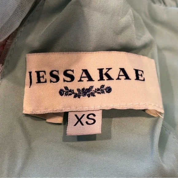 JESSAKAE Margret Sz XS Floral Embroidered Tulle Tiered Maxi Dress Tie Shoulder - Picture 7 of 12